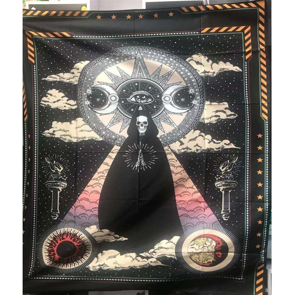 Skull King Meditating In Flowers Moon Tapestry Mandala Carpet