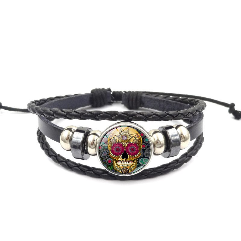 Sugar Skull Snap Button  bracelet For Women Men 18mm Glass