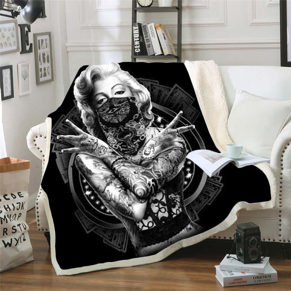 Skull Gothic Fleece Blanket for Beds Thick Quilt Fashion Bedspread Sherpa Throw Blanket