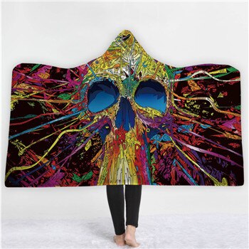 Fashion Sugar Skull Flower Hooded Blanket for Adults Floral Gothic