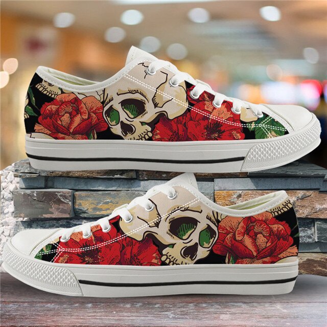 Sugar Skull Pattern Women's Summer Casual Canvas Shoes Ladies