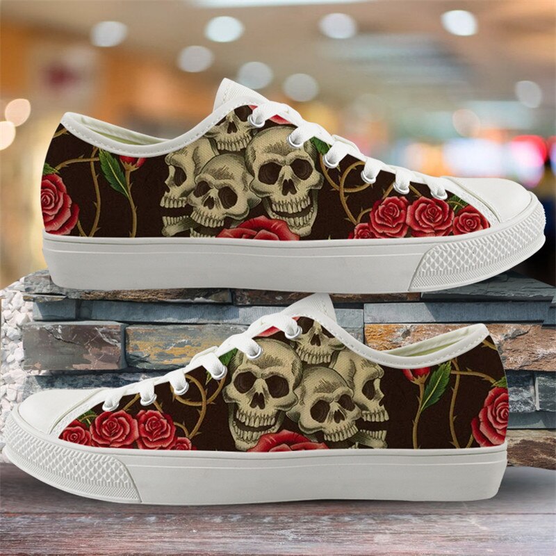 Cute Suger Skull Pattern Women Low Style Canvas Shoes