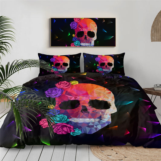 Sugar Skull Bedding Set Rose Floral Duvet Cover Set Gothic Bedclothes Colorful