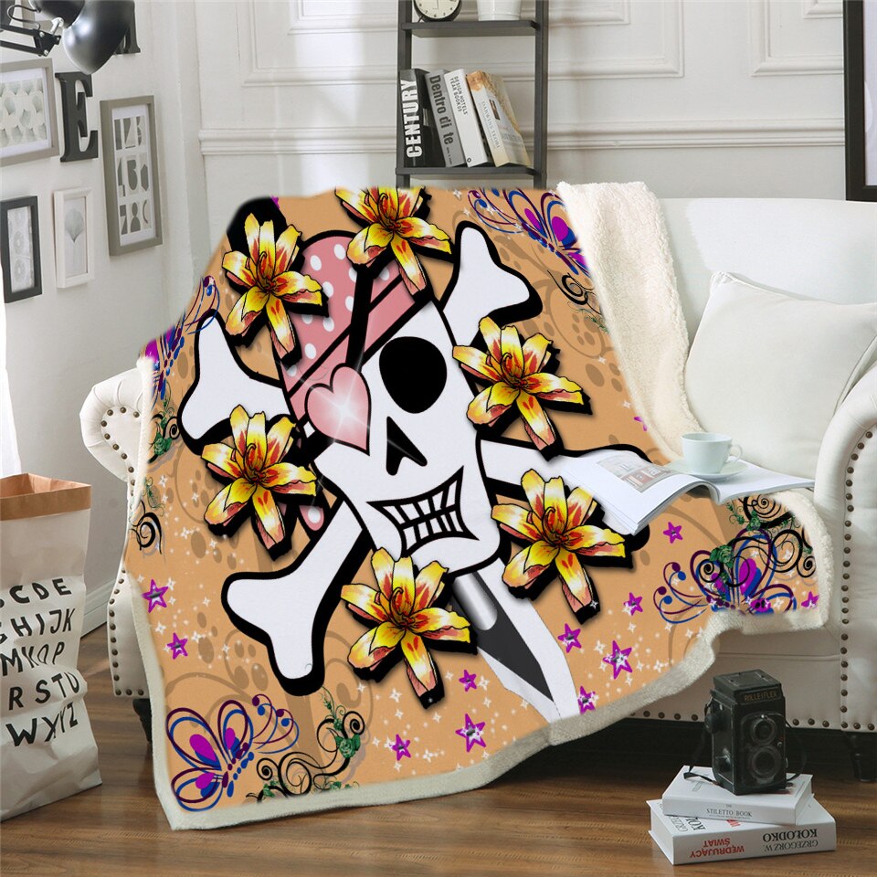 Skull Throw Blanket Halloween Traditional Mexican Sugar Day of the Dead