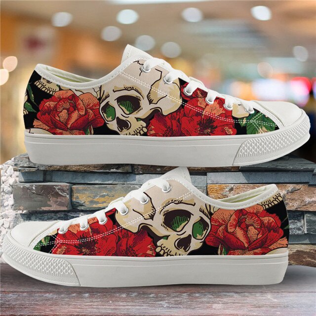 Sugar Skull Pattern Women's Summer Casual Canvas Shoes Ladies