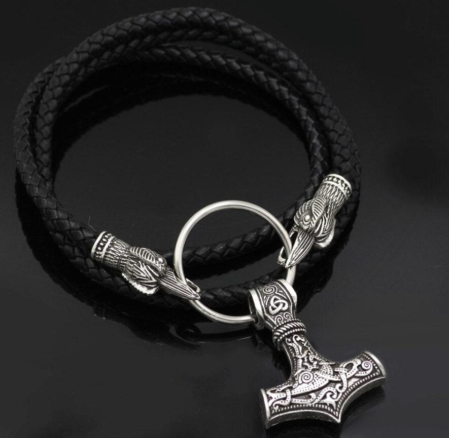 Norse Viking Raven Pendant Cord Odin's Ravens Of Thor's Hammer