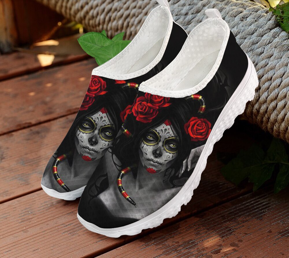 Skull Day of the Dead Black Women's Sneakers Casual Summer