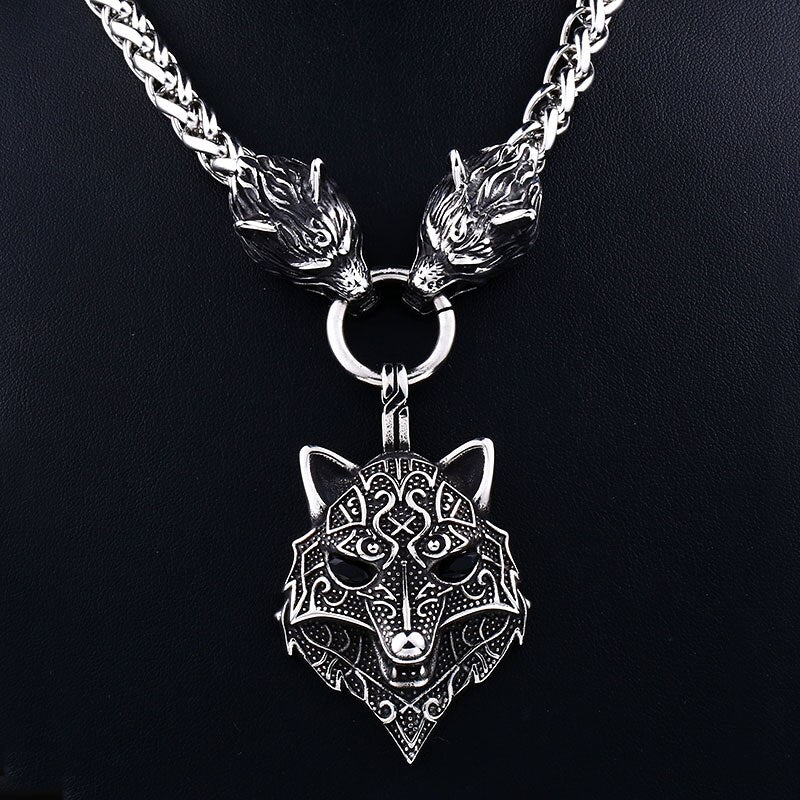 Men stainless steel necklace viking wolf head with Odin