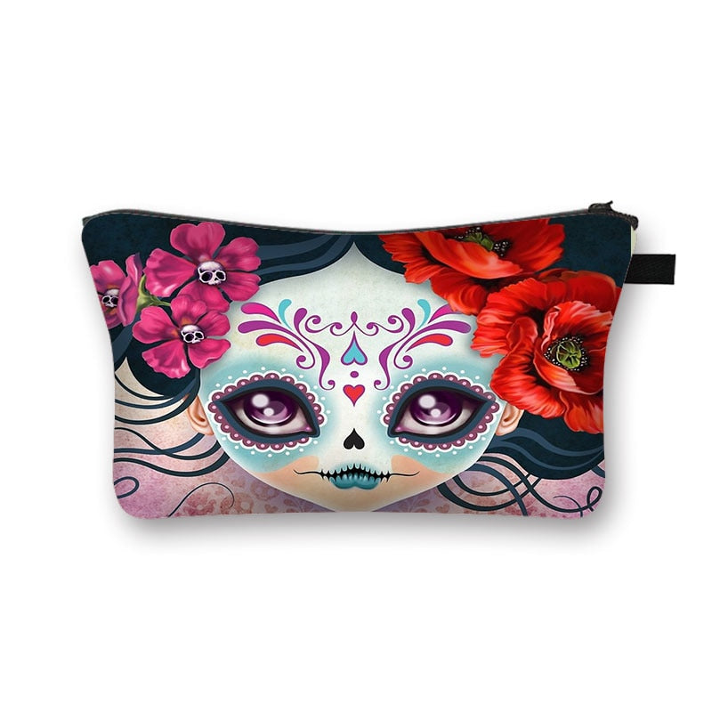 Gothic girs Cosmetic Case Women Make up Bag Girls Skull print Cosmetic Bag
