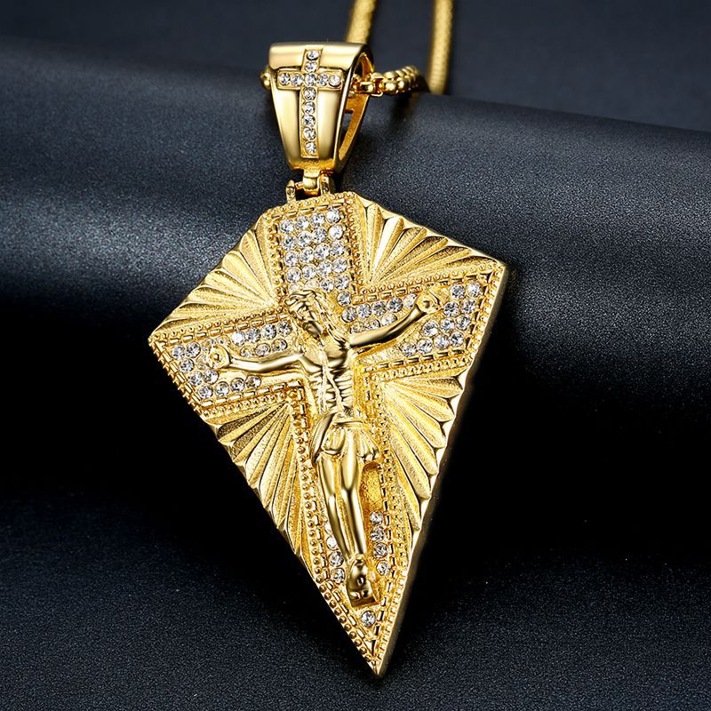 Men's Necklace Big Jesus Cross Pendant & Chain Mens Gold
