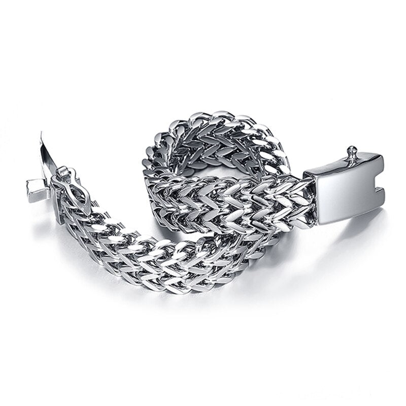 Ancient Silver Color Stainless Steel 12mm Width Buddha Bracelet