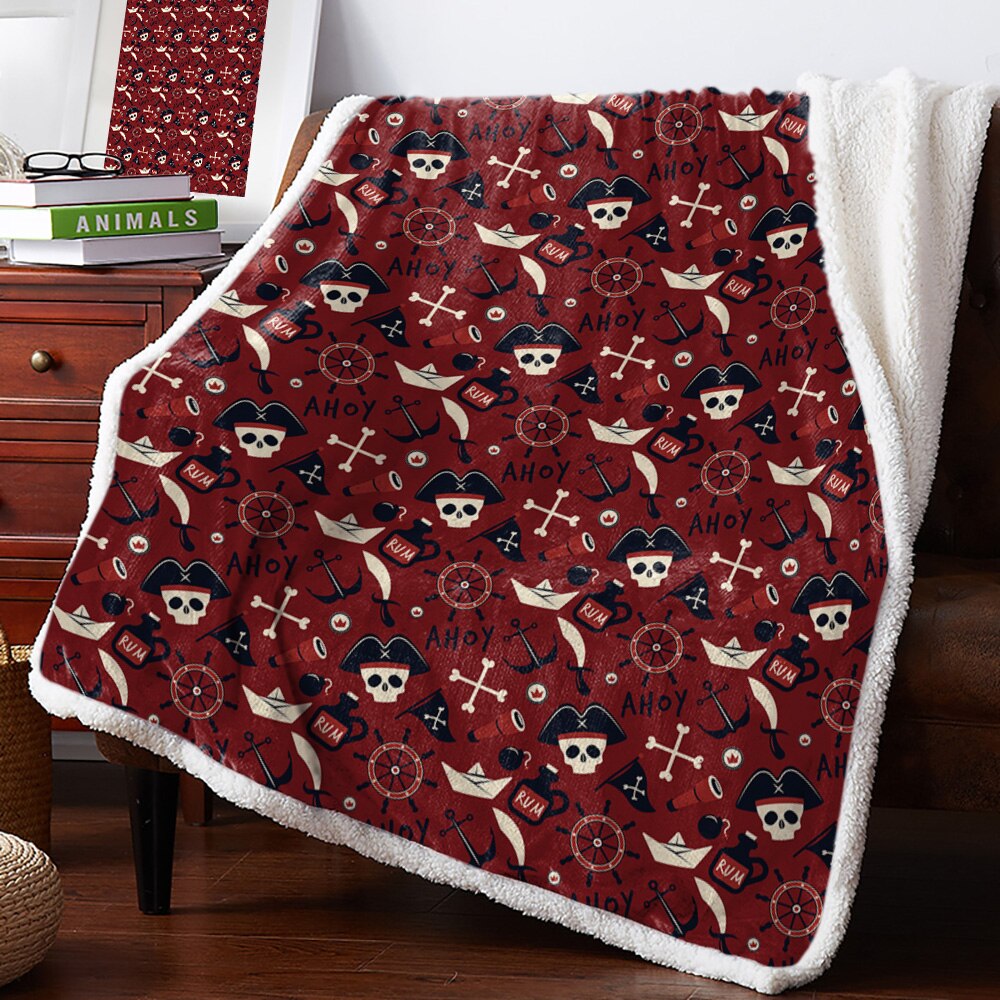Sword Pirate Skull White Black Blanket Floral Fleece Blanket