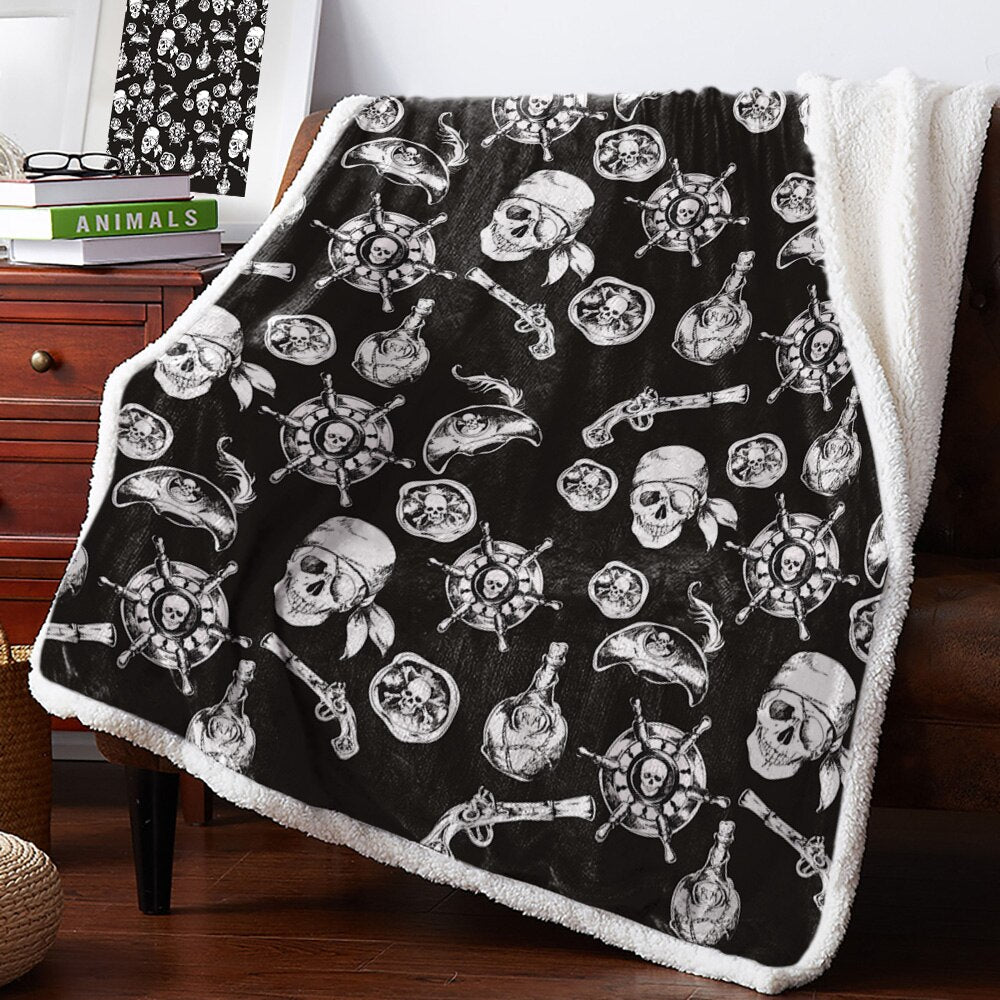 Sword Pirate Skull White Black Blanket Floral Fleece Blanket