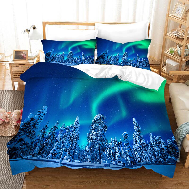 Aurora Three-piece Set 3D Digital Four-piece Set Beddings Quilt Cover