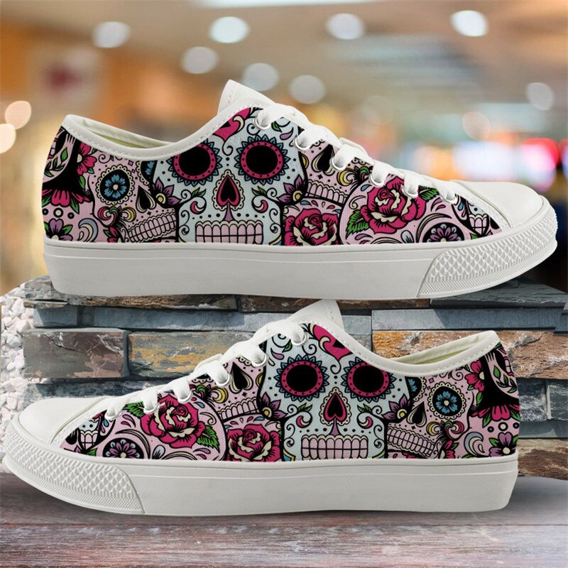 Cute Suger Skull Pattern Women Low Style Canvas Shoes