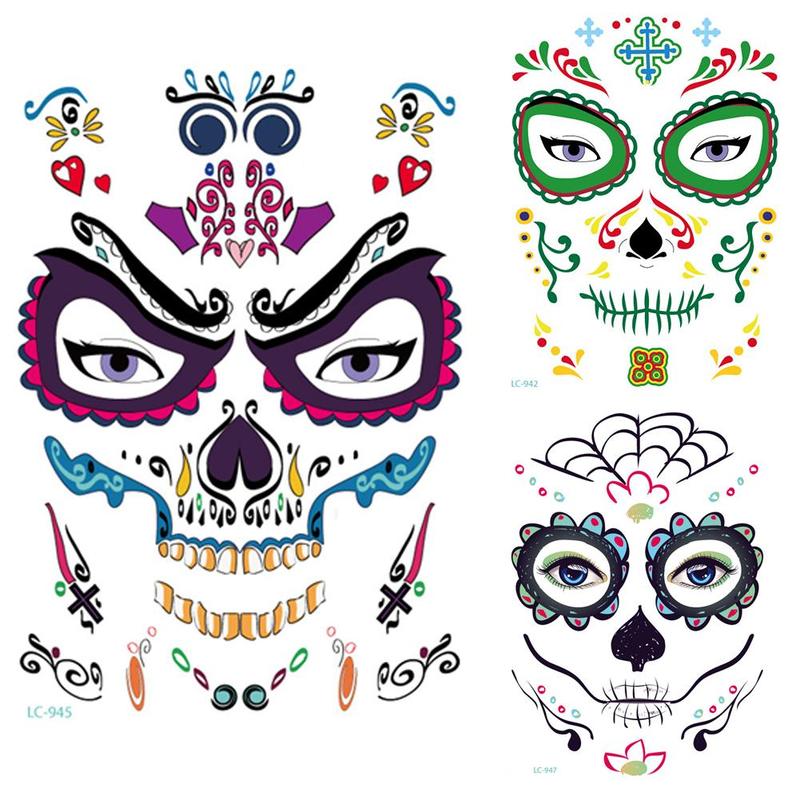 1 PC Halloween Temporary Face Art Tattoo Beauty Skull Tatoo Sugar