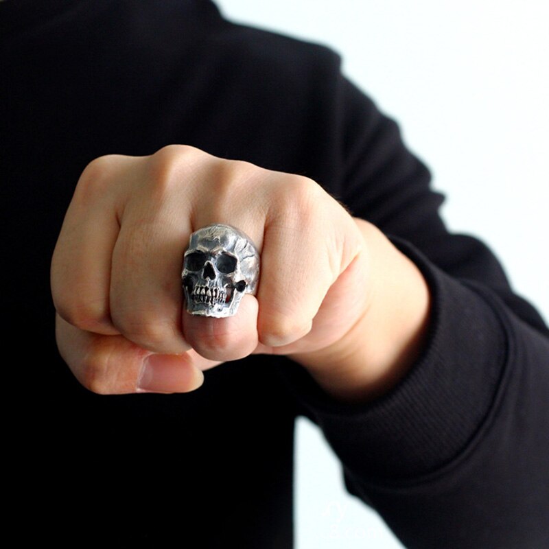 Heavy Punk Skull Rings For Men Real 925 Sterling Silver Jewelry Motorcycle Biker