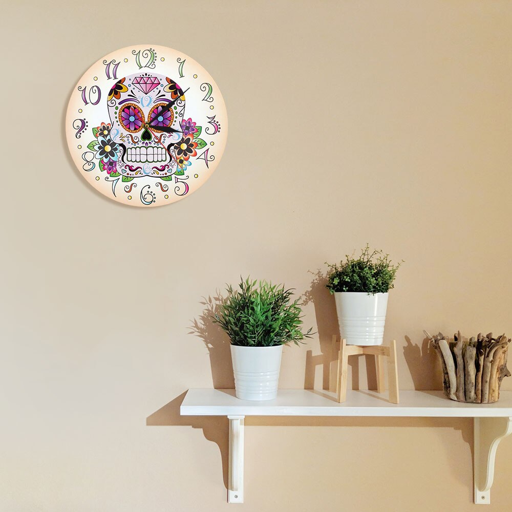 Day of the Dead Mexican Floral Skull Wall Clock Dia de Muertos