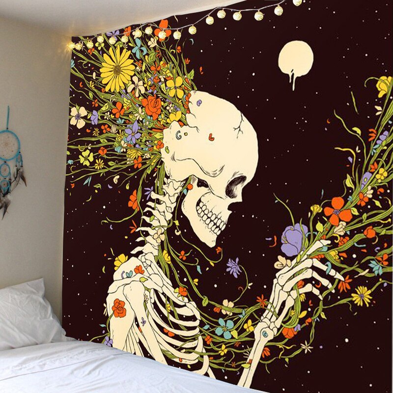 Tarot skull flower Pattern Blanket Indian Mandala Tapestry Wall Hanging
