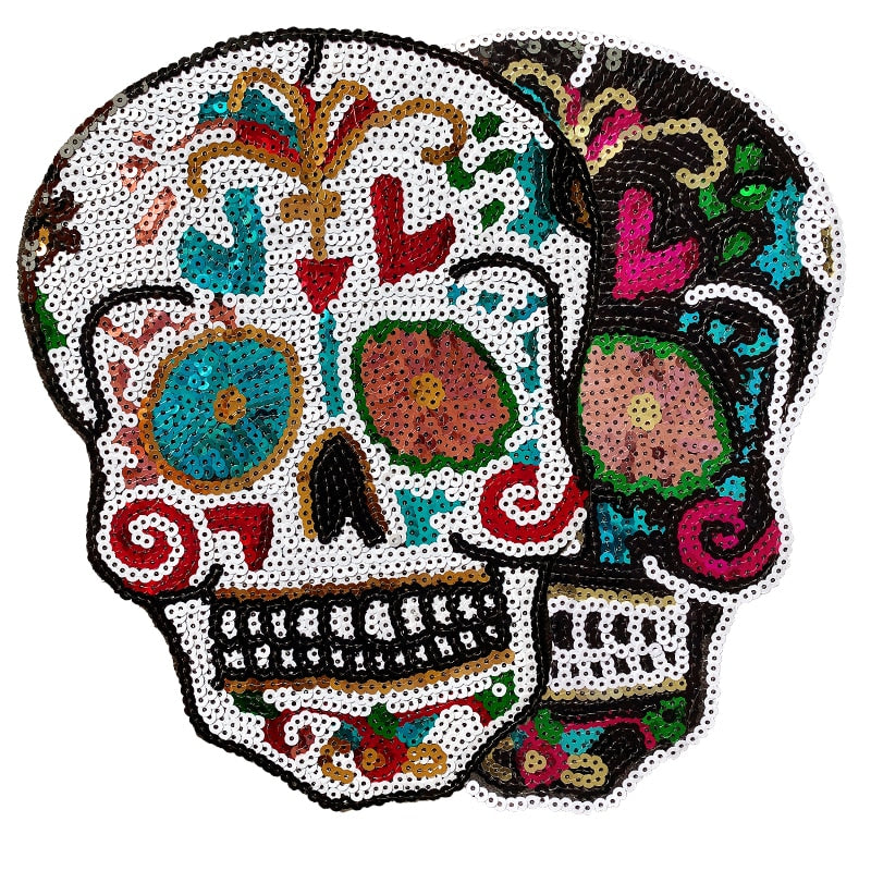 Iron on Patches for Clothing Sequins Skull badge Embroidery Patch