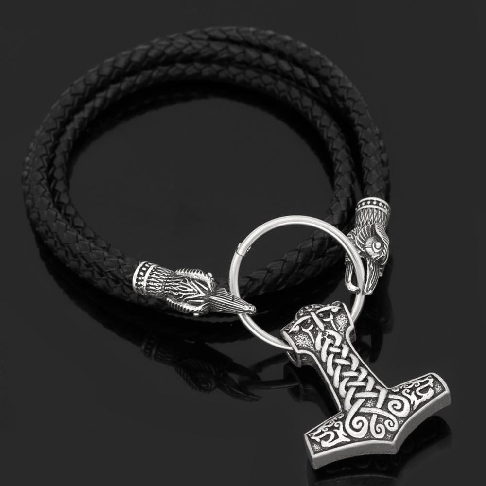 Norse Viking Raven Pendant Cord Odin's Ravens Of Thor's Hammer