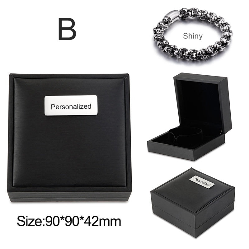 Punk Skull Bracelets Men Stainless Steel Shiny Matte Skull Charm