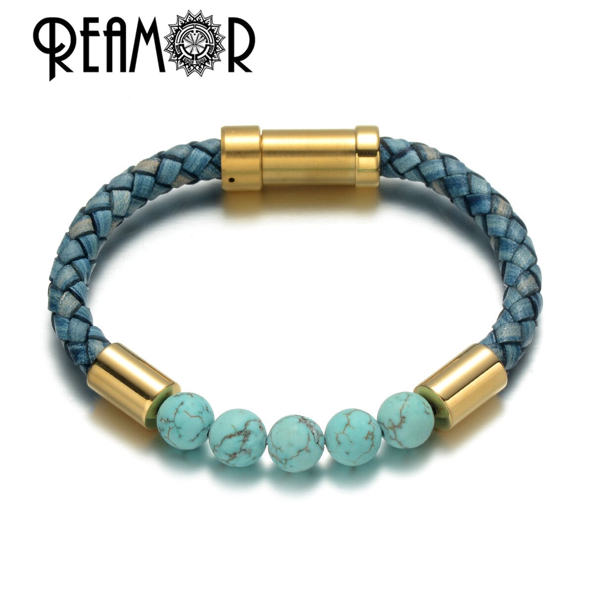 2019 Men Black Braided Leather Bracelets Natural Stone Bracelet
