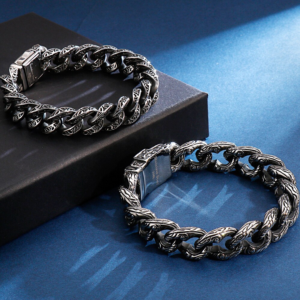 Gothic Mens Skull Bracelet For Men Stainless Steel Biker Viking Charm Bracelets