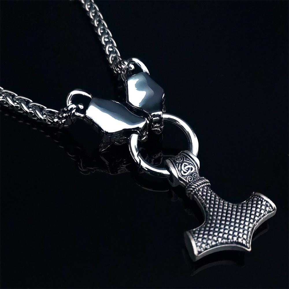 Nordic Viking men's stainless steel necklace wolf head chain