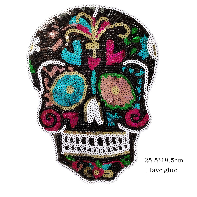 Iron on Patches for Clothing Sequins Skull badge Embroidery Patch