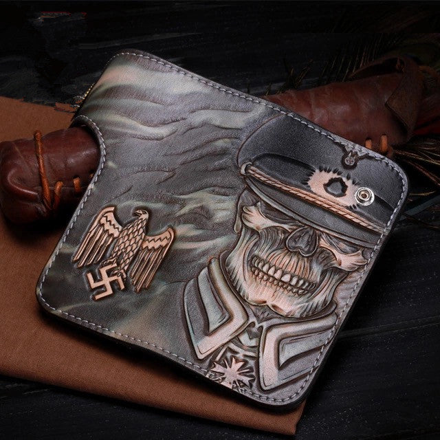 Great Handcraft Skull Designer Hand Carved Male Hasp Card Wallet