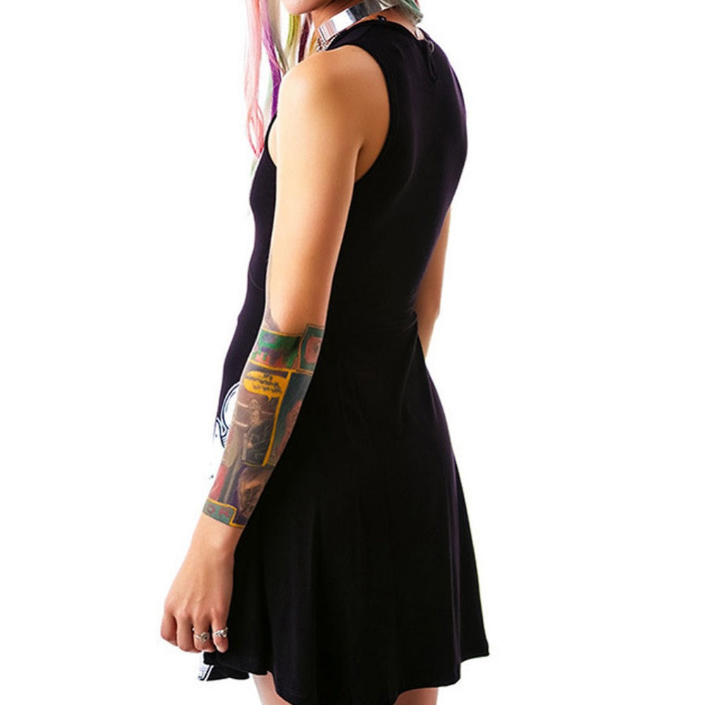 High Quality Cartoon Fashion Ladies Three Eye Skull Bone Printing Sleeveless Vest Funny Dress