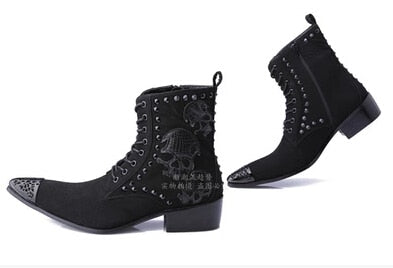 High quality Black Designer Men genuine leather ankle boots