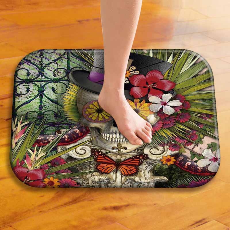 Skull Mats Flannel Carpet Non-slip Mats Home Decorations