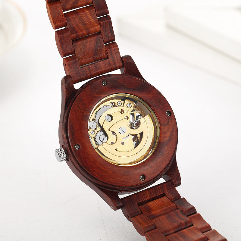 Hollow Skull Head Top Quality Mechanical Wood Wrist Watch Beech Rose Walnut Wooden Strap Luxury Wristwatch for Men and Women