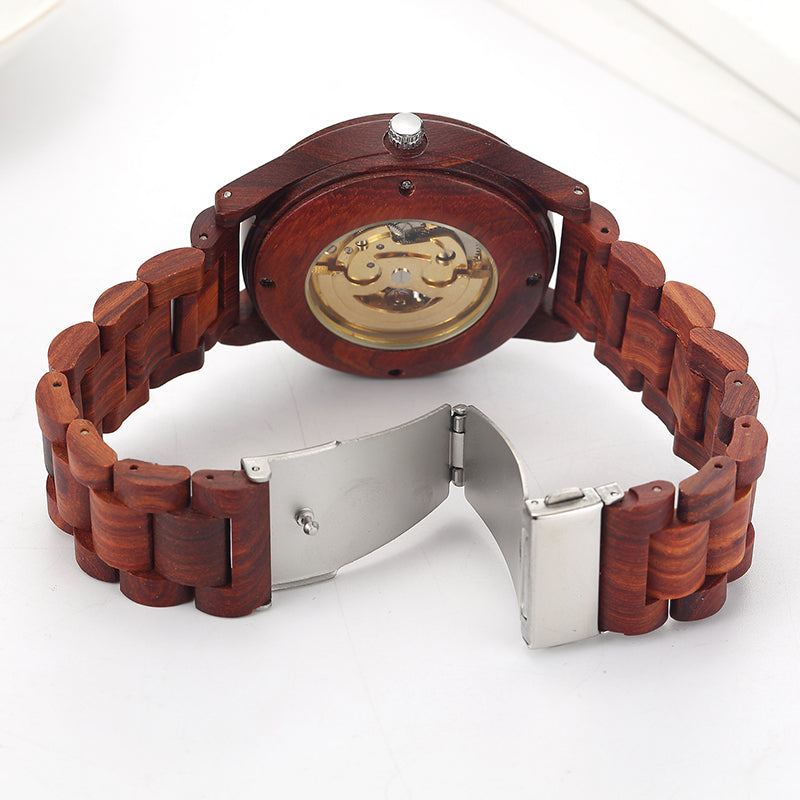 Hollow Skull Head Top Quality Mechanical Wood Wrist Watch Beech Rose Walnut Wooden Strap Luxury Wristwatch for Men and Women