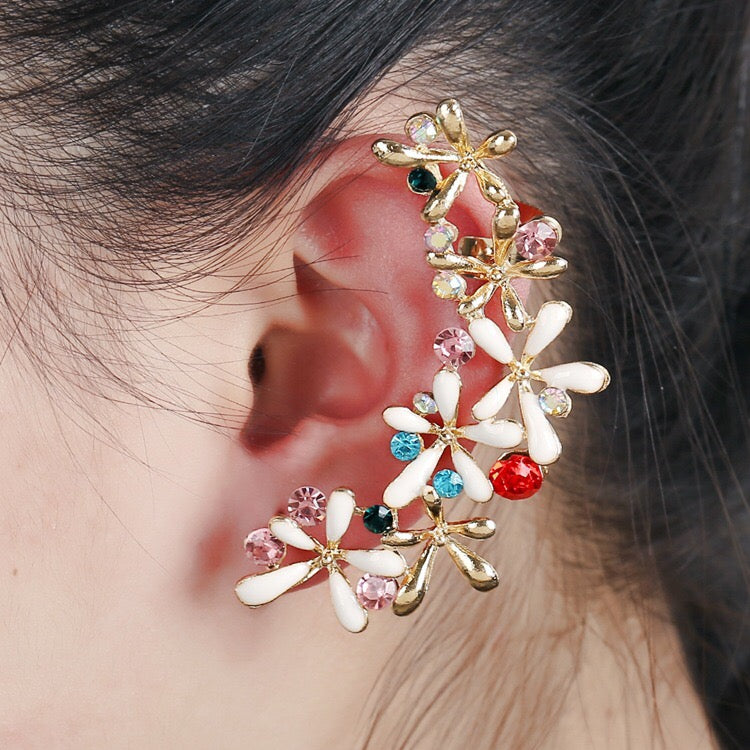 Hot Ear Clip Fashion Flower Design Ear cuff Jewelry CZ Golden Clip On Earrings Ear Cuffs For Women