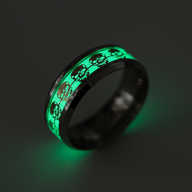 Hot Sale Steel Metal Hiphop Rock Skeleton Luminous Glow In The Dark Simple Skull Black Rings For Gothic Punk Men Biker Gift