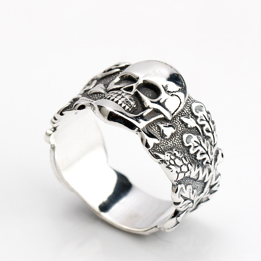 Hot Sale Walking Evil Skull Punk Style 100% Real 925 Sterling Silver Ring Silver Cool Vintage Ring for Men