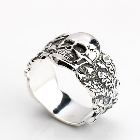 Hot Sale Walking Evil Skull Punk Style 100% Real 925 Sterling Silver Ring Silver Cool Vintage Ring for Men