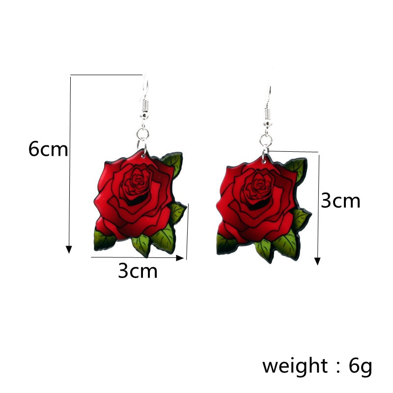 Hot Sale Women Girl Funny Sugar Skull Earrings Trendy Retro Red Rose Flower Earrings For Skeleton Acrylic Earrings Party jewelry