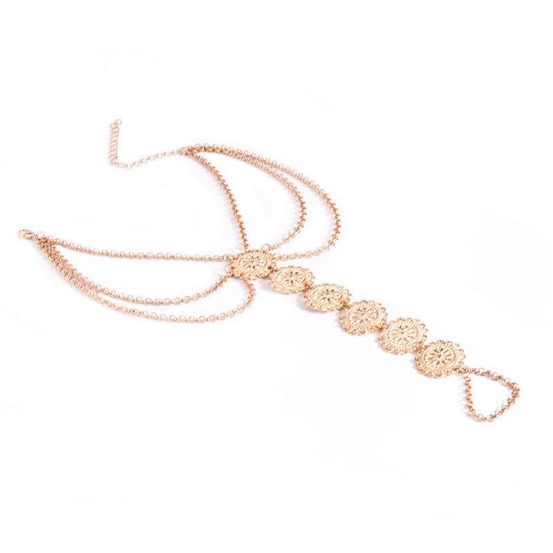 Hot Summer Vintage Ankle Bracelet Round Carving Flower Coins Anklet Barefoot Sandals Foot Jewelry Anklets For Women To Beach 1pc