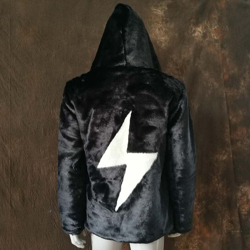 Hot sell Winter new Leather grass overcoats male skull pattern fashion Hoodie faux fur coat Cozy black rabbit fur jacket