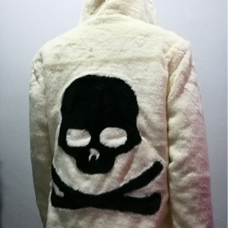 Hot sell Winter new Leather grass overcoats male skull pattern fashion Hoodie faux fur coat Cozy black rabbit fur jacket