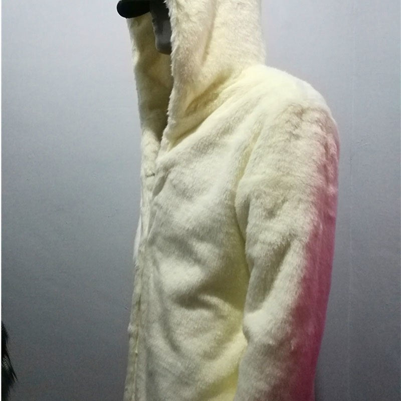 Hot sell Winter new Leather grass overcoats male skull pattern fashion Hoodie faux fur coat Cozy black rabbit fur jacket