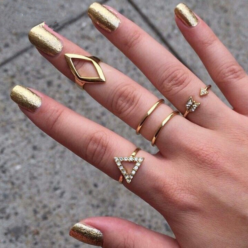 Hot sell Gold & Silver Mid Finger Ring 5pcs/Set Punk style Arrow triangle joint ring