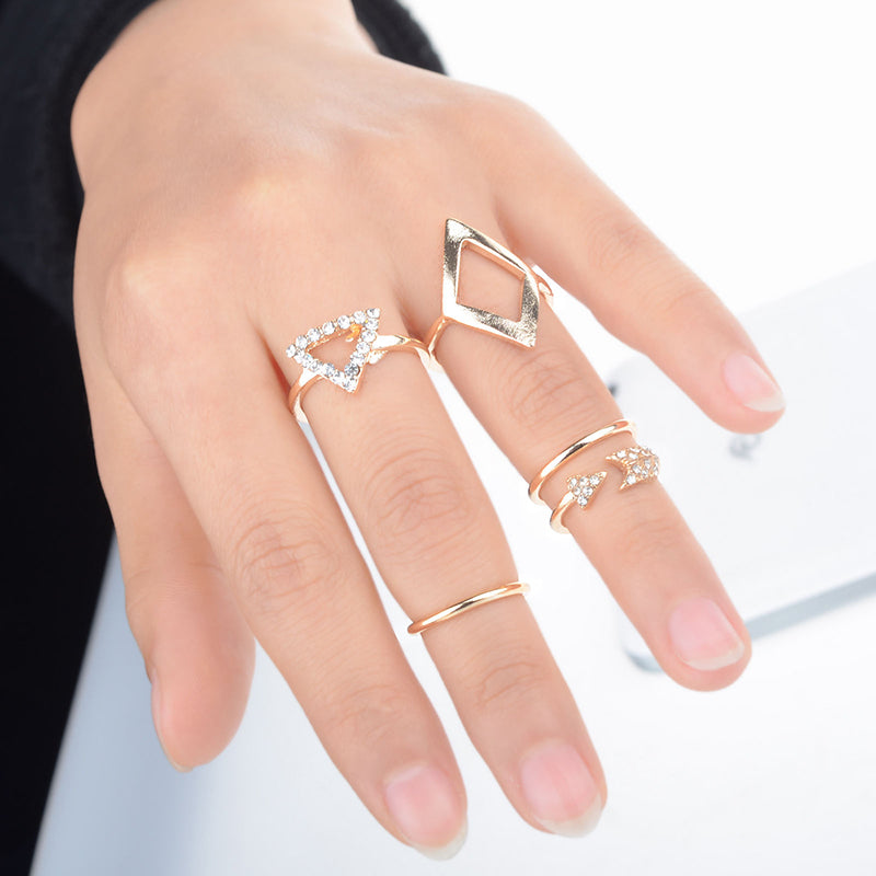 Hot sell Gold & Silver Mid Finger Ring 5pcs/Set Punk style Arrow triangle joint ring