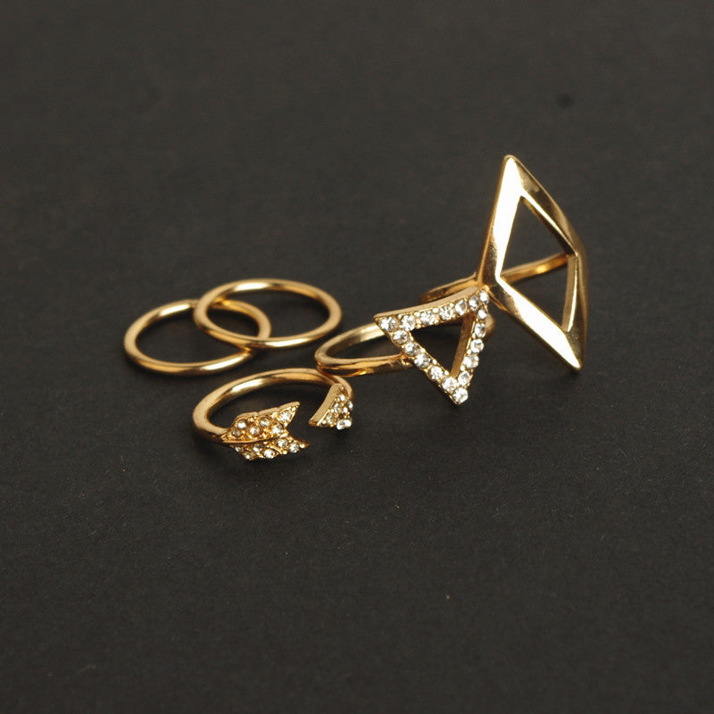 Hot sell Gold & Silver Mid Finger Ring 5pcs/Set Punk style Arrow triangle joint ring