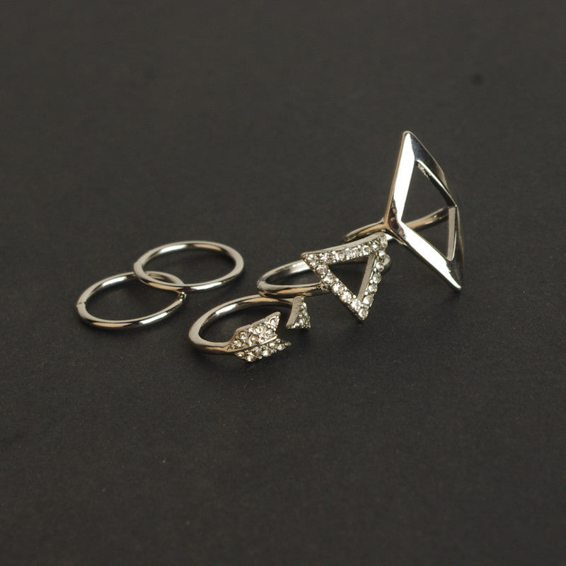 Hot sell Gold & Silver Mid Finger Ring 5pcs/Set Punk style Arrow triangle joint ring