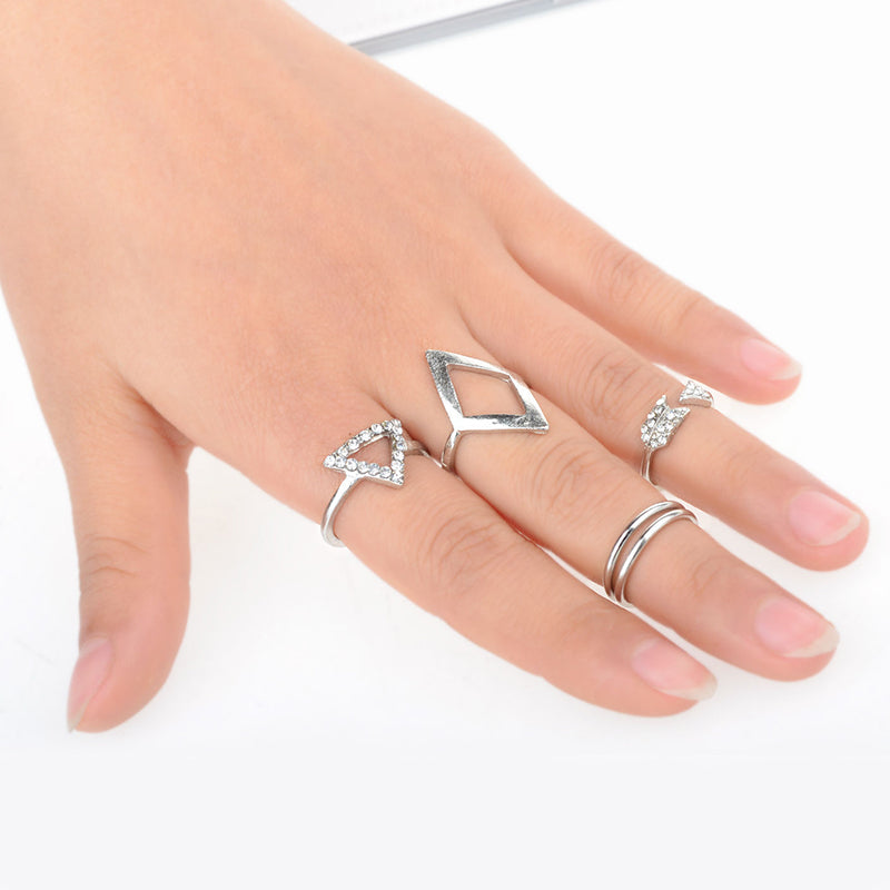 Hot sell Gold & Silver Mid Finger Ring 5pcs/Set Punk style Arrow triangle joint ring